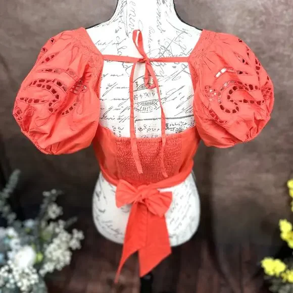 Band of the Free Tie Back Short Sleeve Entrada Top Orange S - Picture 12 of 15